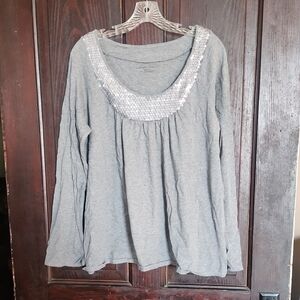 New York & Company Gray Top with Silver Sequin Detail